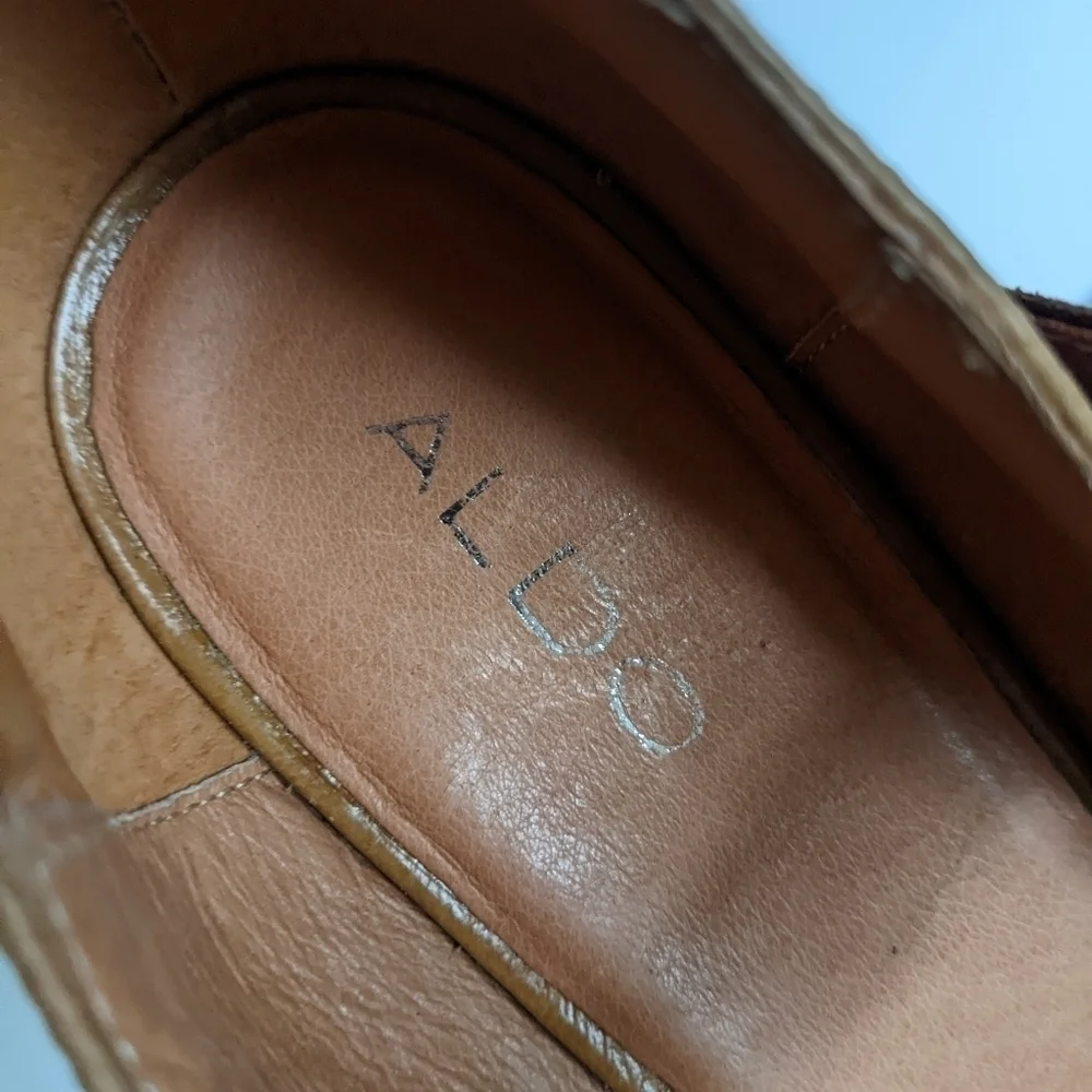 𝅺ALDO Brown Multi Block Heel Mary Janes Leather 40